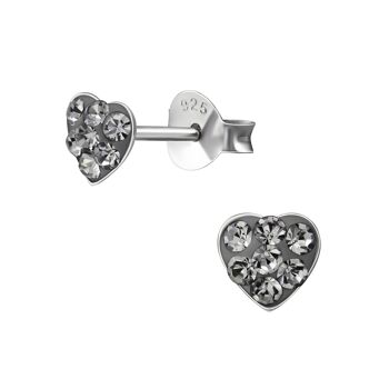 Boucles d'oreilles pour enfants en argent sterling 'Black Diamond Crystal Heart'