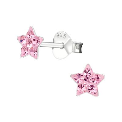 Boucles D'oreilles Pour Enfants 'Pink Crystal Star' En Argent