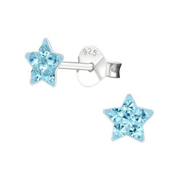 Puces d'oreilles pour enfants 'Blue Crystal Star' en argent sterling