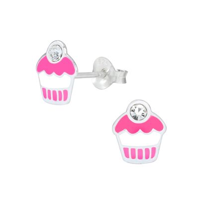 Children's Sterling Silver Cupcake Stud Earrings