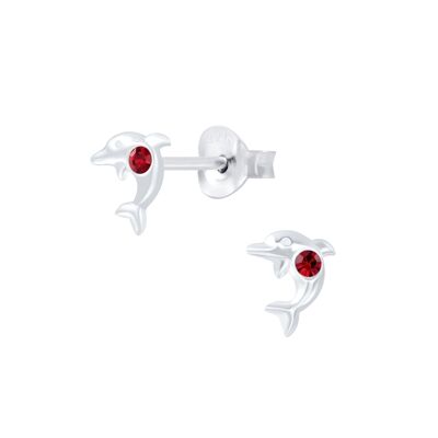 Boucles d'oreilles dauphin en argent sterling pour enfants 'January Birthstone'