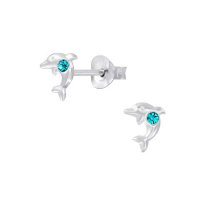 Boucles D'oreilles Dauphin En Argent Massif Pour Enfants 'Mars Birthstone'