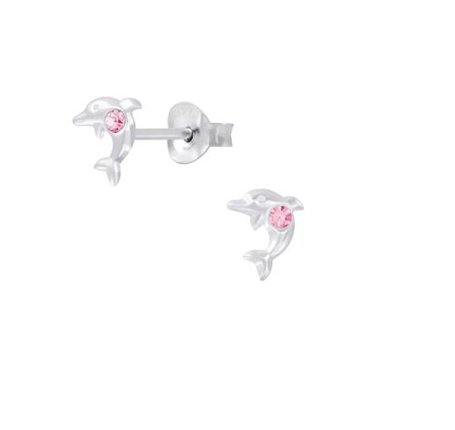 Children's Sterling Silver 'October Birthstone' Dolphin Stud Earrings