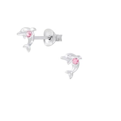 Boucles D'oreilles Dauphin En Argent Massif Pour Enfants 'Octobre Birthstone'