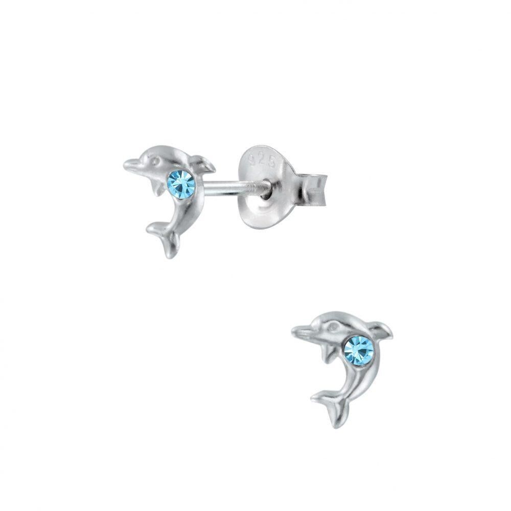Orecchini a forma di delfino in argento sterling per bambini "December Birthstone"