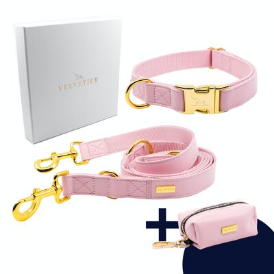 VELVETIER Rose - Collier, laisse et distributeur de sacs pour chien