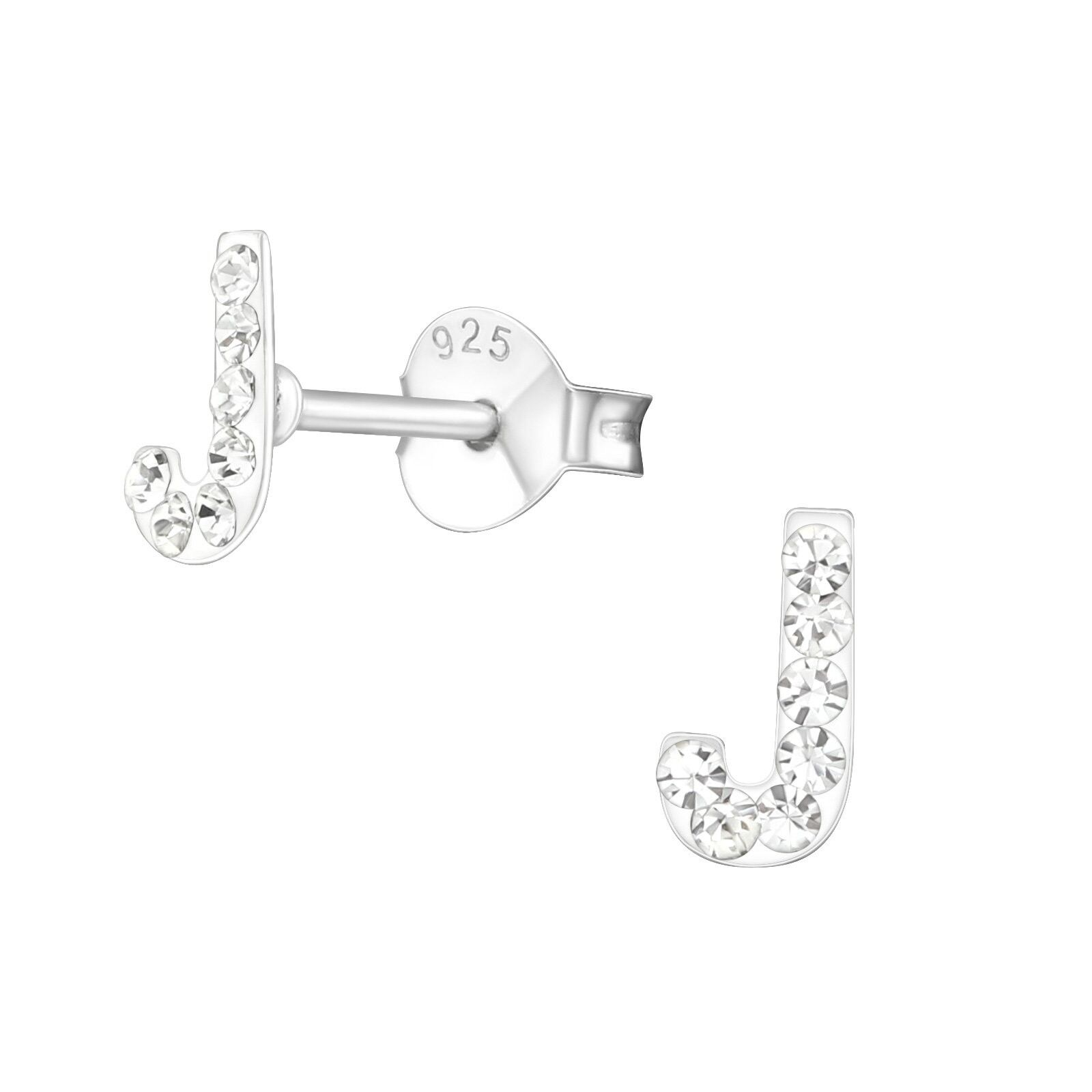 Orecchini per bambini in argento sterling con cristallo "Lettera J"