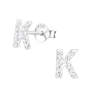 Boucles d'oreilles pour enfants en argent sterling avec cristal 'Lettre K'