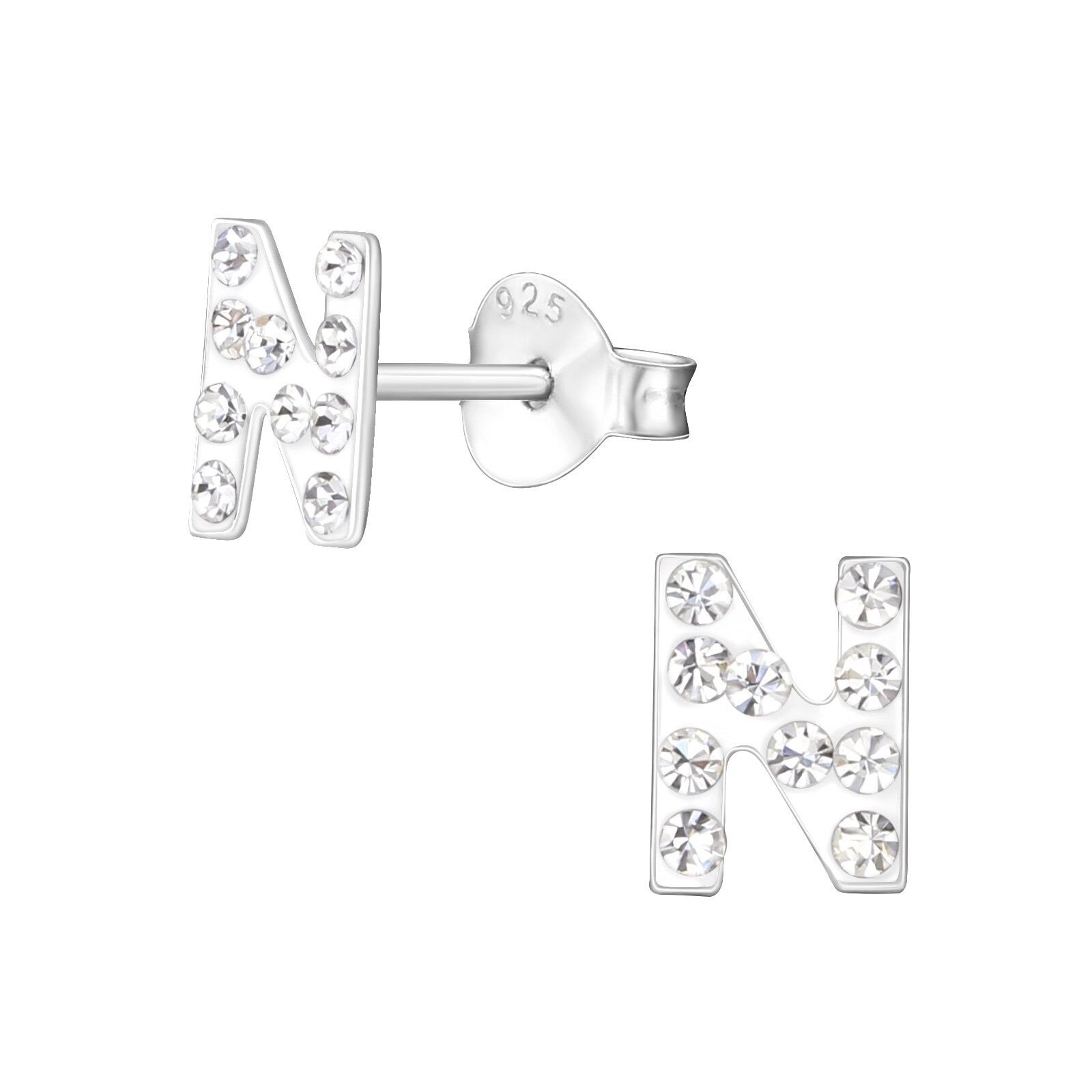 Orecchini per bambini in argento sterling con cristallo "Lettera N"