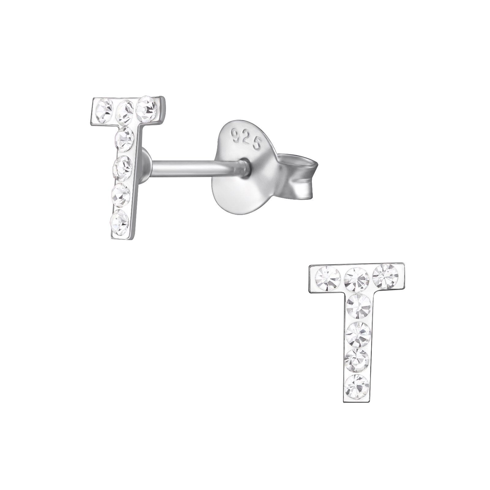 Orecchini per bambini in argento sterling con cristallo "Lettera T"