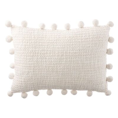 Housse de coussin à pompons 35 x 55 coton filé blanc