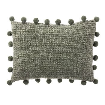 Housse de coussin à pompons 35 x 55 coton filé vert sauge 2