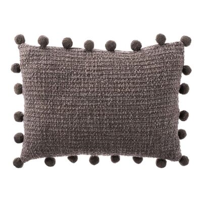 Cushion cover with pompoms 35 x 55 charcoal spun cotton