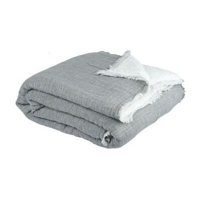 Célestine throw in cotton gauze lined with charcoal sherpa