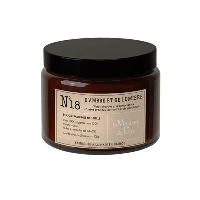 Bougie parfumée 3 mèches 400g, D'ambre et de lumière 60h