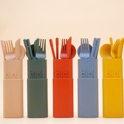 Bini Variety Pack N°1 - 25 reusable cutlery kits (blue/green/terracotta/yellow/nude)