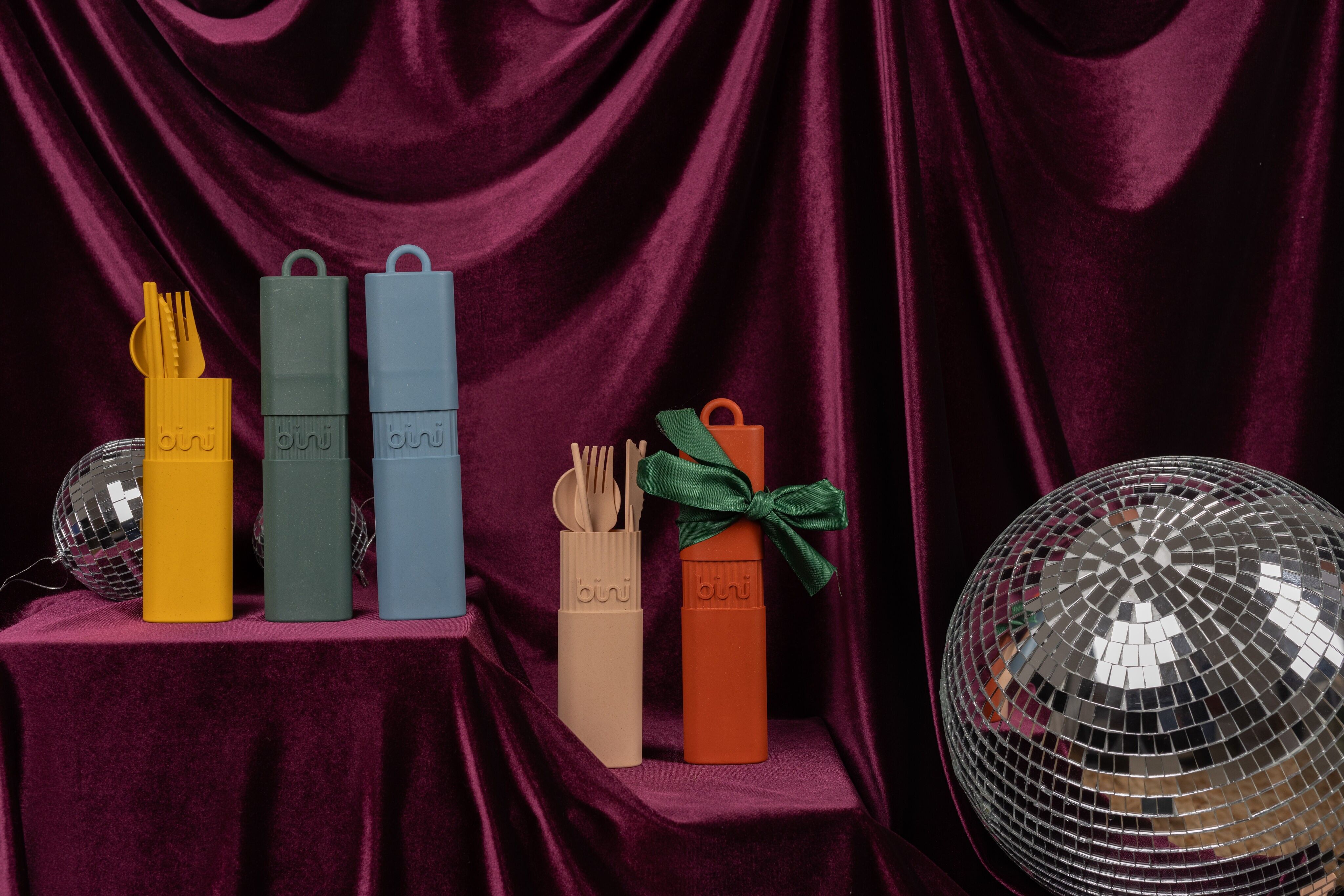 Bini Variety Pack N°1 – 25 wiederverwendbare Bestecksets (blau/grün/terrakotta/gelb/nude)