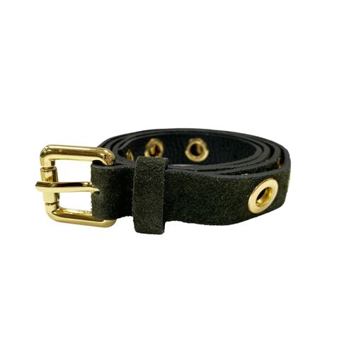 Leren suede riem Pien groen - maat 85