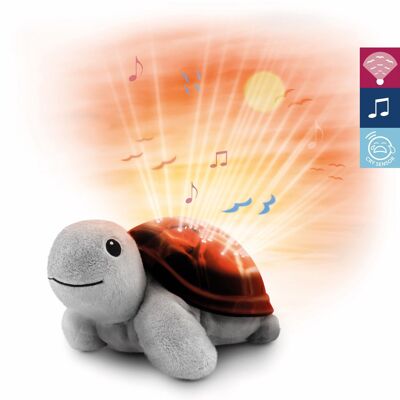 Tim die Schildkröte – Projektor – Tragbare Baby-Schlaflampe | Sonnenuntergangs-Projektor | 3 beruhigende Melodien | Sanfte Helligkeit | Schrei-Sensor | Automatische Abschaltung