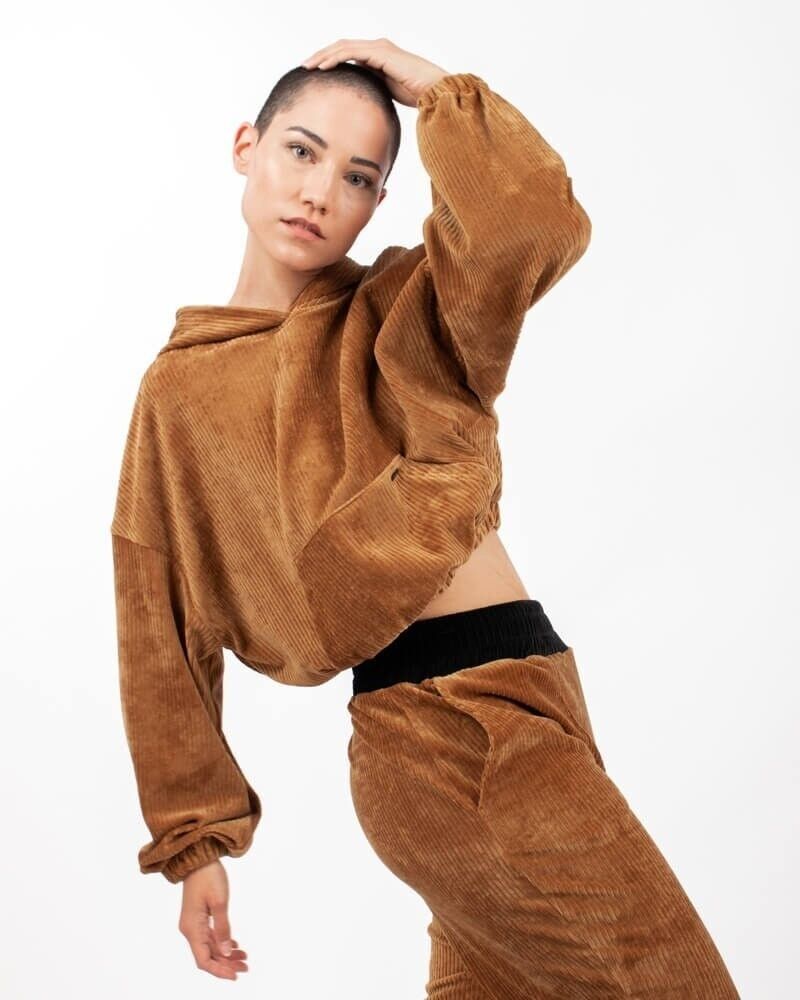 Felpa con cappuccio Lista Cammello