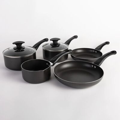 Prep & Cook 5-teiliges Kochtopf-Set aus schwarzem Aluminium