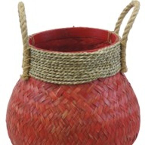 Tarros red bamboo storage basket with rope Large