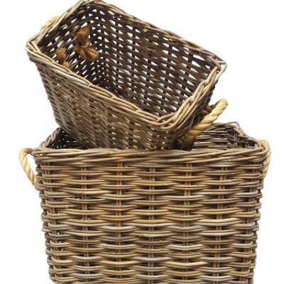 Catella basket rectangle S/2 with rope handle