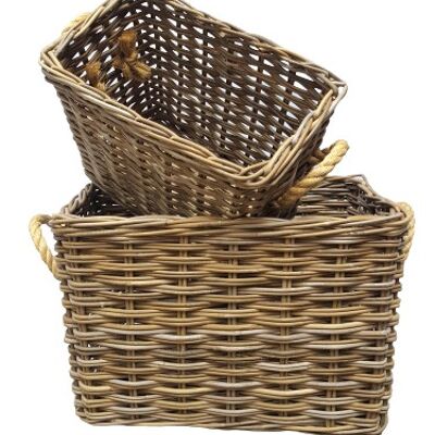 Catella basket rectangle S/2 with rope handle