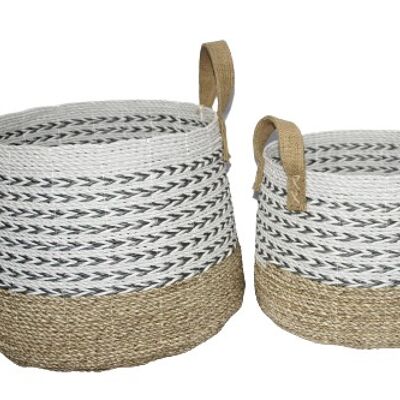 Batik seagrass & plastic storage baskets S/3 asa yute