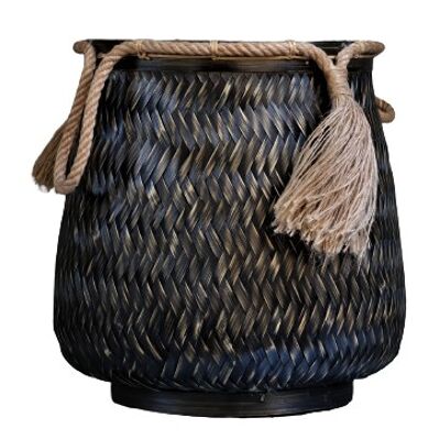 Panier en bambou rond noir Putri avec corde