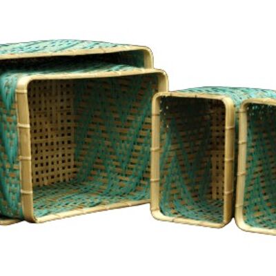 Combinación cestas almacenaje plástico bambú Verde S/4