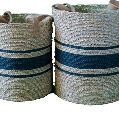 Bella basket round seagrass S/2 (jute handles)