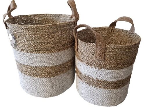 Riviera round basket -seagrass- S/2  handle jute