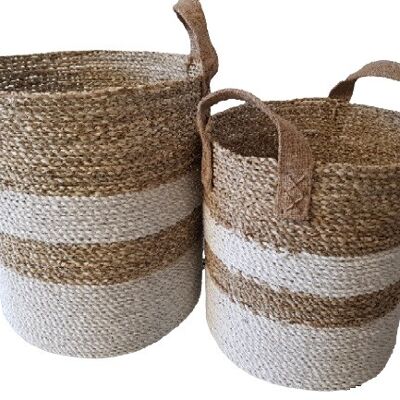 Riviera round basket -seagrass- S/2  handle jute