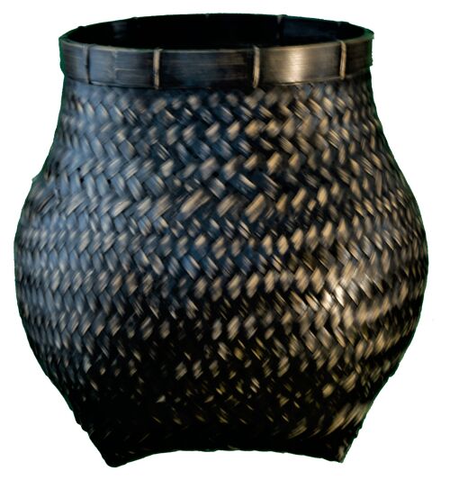 Barrel black bamboo basket