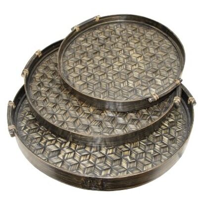 Bandejas black tray round  bamboo  S/3