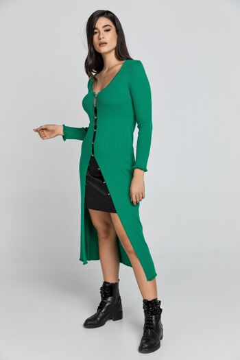 Cardigan long en maille verte 5