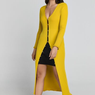 Cardigan long en maille jaune foncé