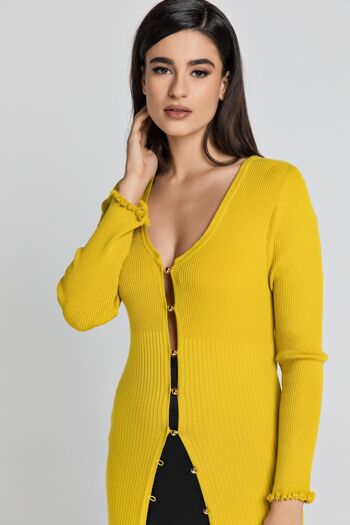 Cardigan long en maille jaune foncé 6