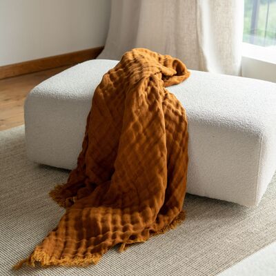 Double side linen blanket in Cinnamon