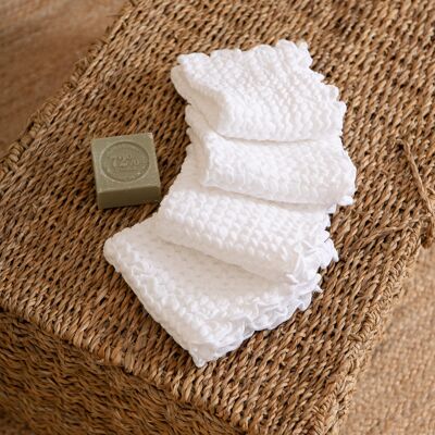 Essuie-mains gaufré en coton extra doux de couleur blanche