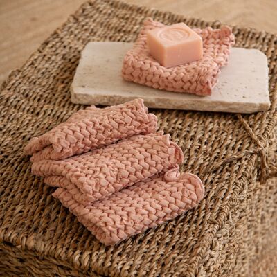 Essuie-mains gaufré en coton extra doux de couleur rose