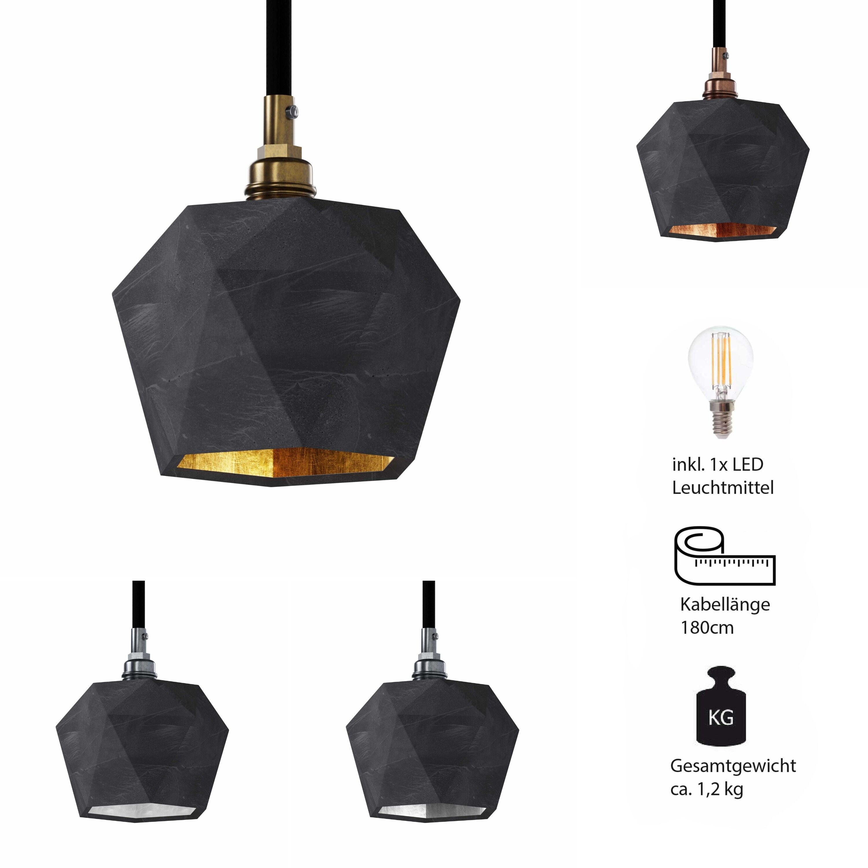 Betoniq Concrete Pendant Light "Solea" Hängeleuchte E14 Black