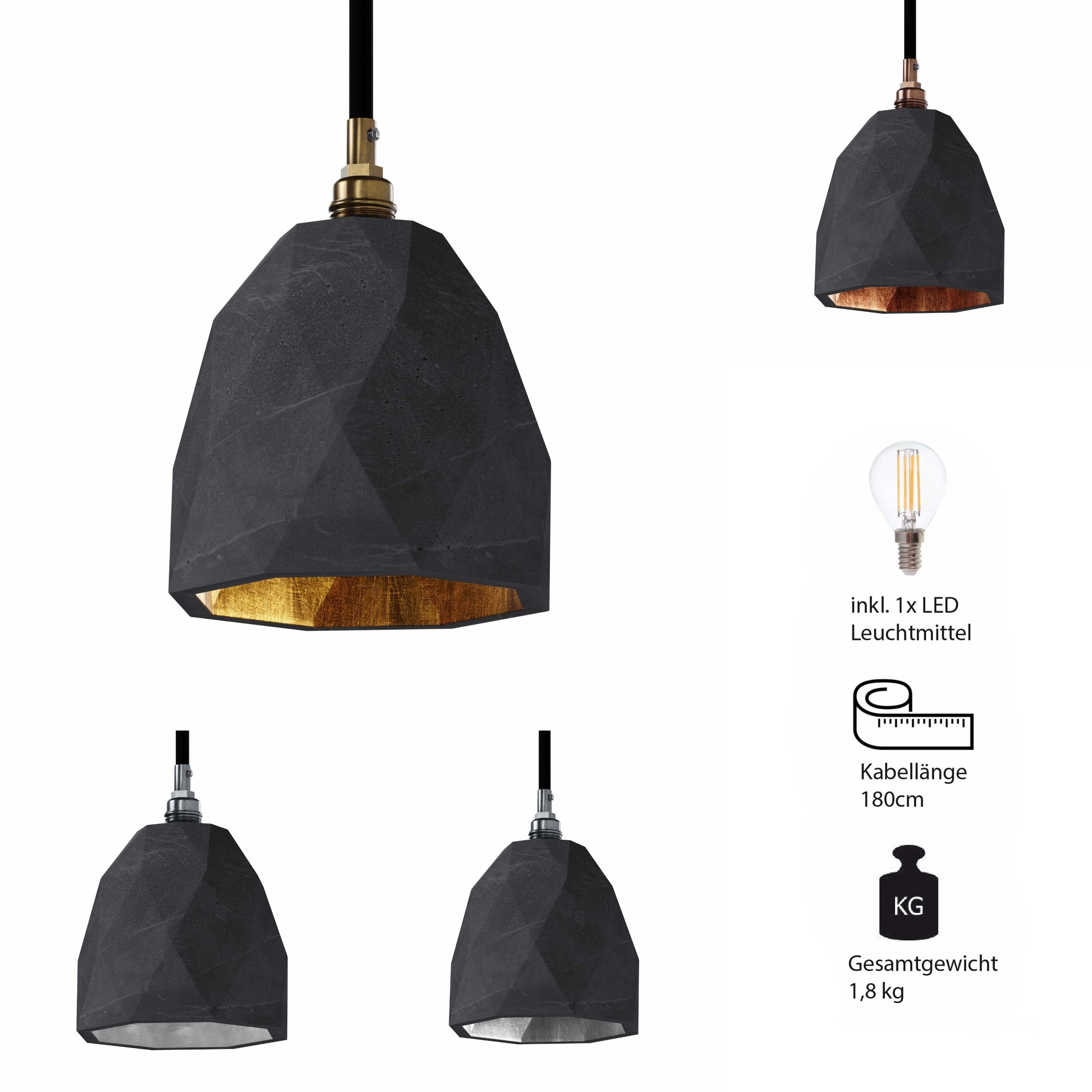 Betoniq Concrete Pendant Light "Helia" Hängeleuchte E14 Black