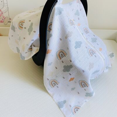 Baby Car Seat Cover Large Lightweight Breathable Cotton Muslin Canopy Prams Baby Shower Gift Sunshade UV Protector for Car seat - 1