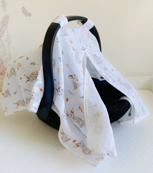 Baby Car Seat Cover Large Lightweight Breathable Cotton Muslin Canopy Prams Baby Shower Gift Sunshade UV Protector for Car seat - 2