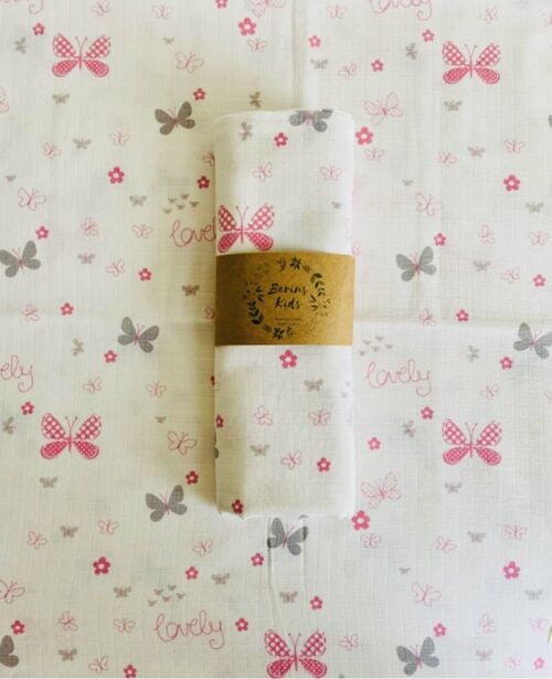 Baby Pink Butterfly Muslin Swaddle Blanket, Extra Large 120x120cm Receiving Blankets 100% Cotton Burping Cloth, Soft Newborn Wrap 47 inch