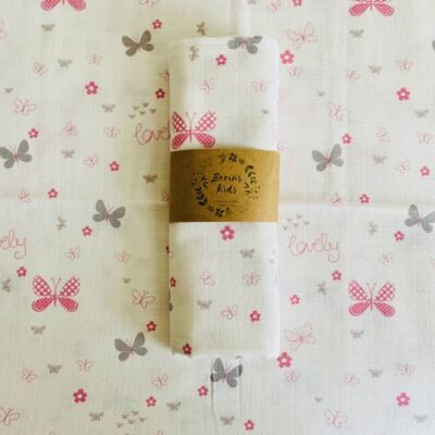 Couverture d'emmaillotage en mousseline papillon rose bébé, extra large 120 x 120 cm, couvertures de réception 100 % coton, tissu doux pour nouveau-né 119,4 cm