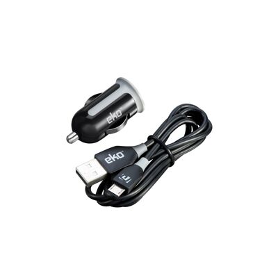 Kit 2 en 1 chargeur voiture USB noir 1A avec câble micro-usb
