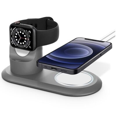 Socle de chargement silicone 2en1 Magsafe pour Apple Watch et iPhone - Rose